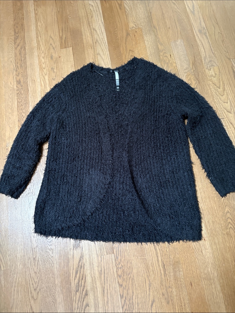 kenzie Black Fuzzy Open-Front Cardigan Sweater